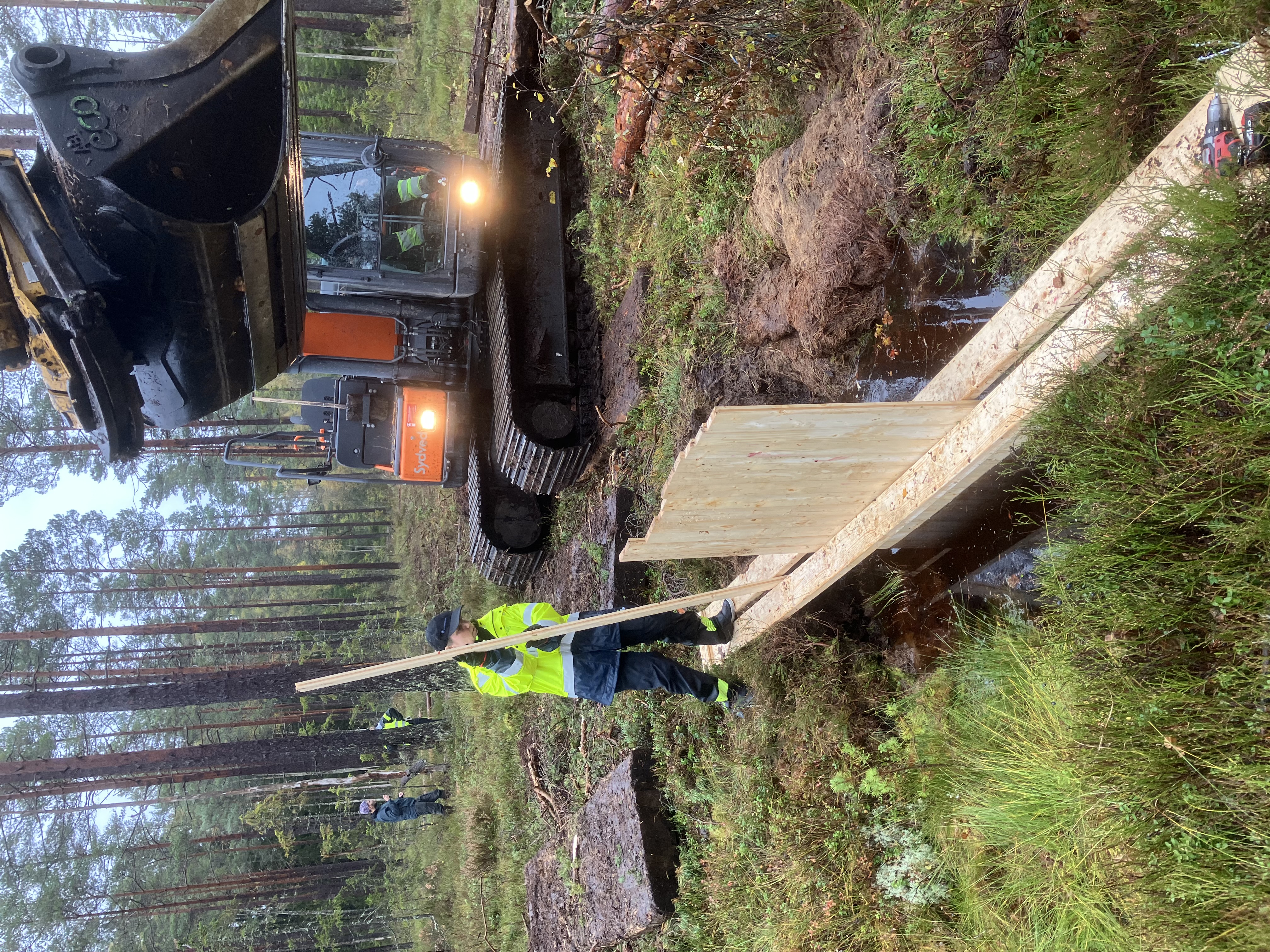 Ett dike pluggas igen för att återväta ett område i skogen.
