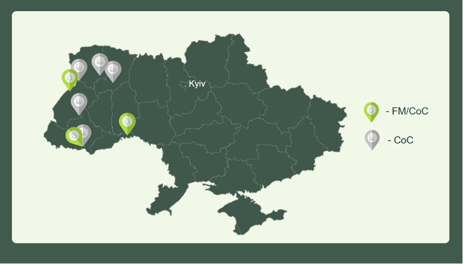 Kartan visar var företagen finns i Ukraina
